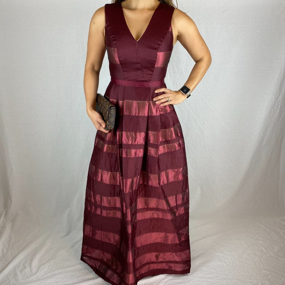 Monique Lhuillier Striped Red Maroon Gown